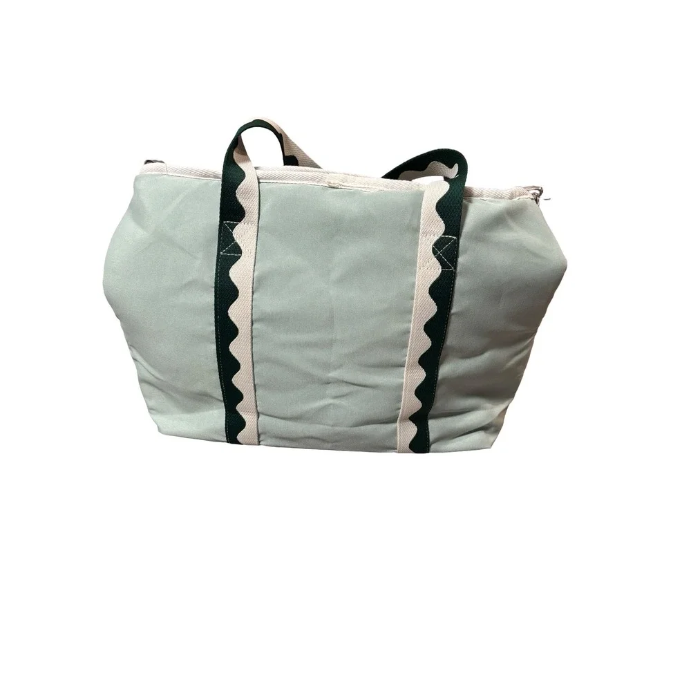 Business & Pleasure Co Cooler Tote Bag Sage Green Scallop Canvas Insulated